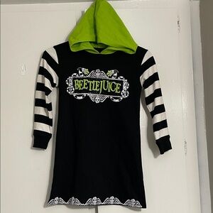 Girls Black and Green Beetlejuice Hoodie Dress Long Sleeve 6/6x Halloween